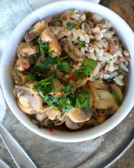 Strognoff vegetariano com cogumelos