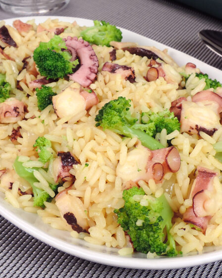 receita de Arroz com polvo e brócolis